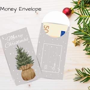 Christmas Cash Gift Envelope Printable, Xmas Money Holder, Christmas Money Envelope, with Christmas Tree, Monetary Envelopes, Gift Wallet
