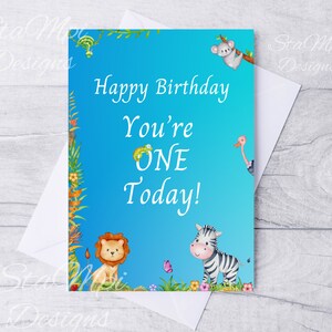 Jungle Animals 1st Birthday Card for Boy with Envelope (Printable)
