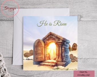 He is Risen Easter Card: Religious Printable Greeting (PDF)