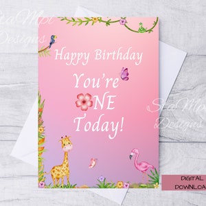Happy Birthday One Girl, Birthday Card One, 1 Birthday Card, First Birthday Card for Girl, Printable Birthday Card for One Year Old Girl