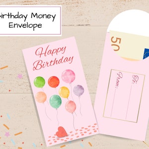 Birthday Money Holder Template, Birthday Money Card, Printable Money Gift Envelope, for Birthday Present, Birthday Cash Envelope, Digital