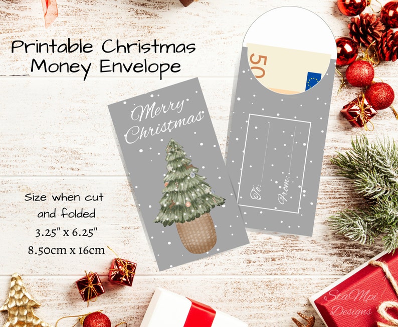 Printable Christmas Money Envelope, Christmas Cash Gift Envelope, Grey