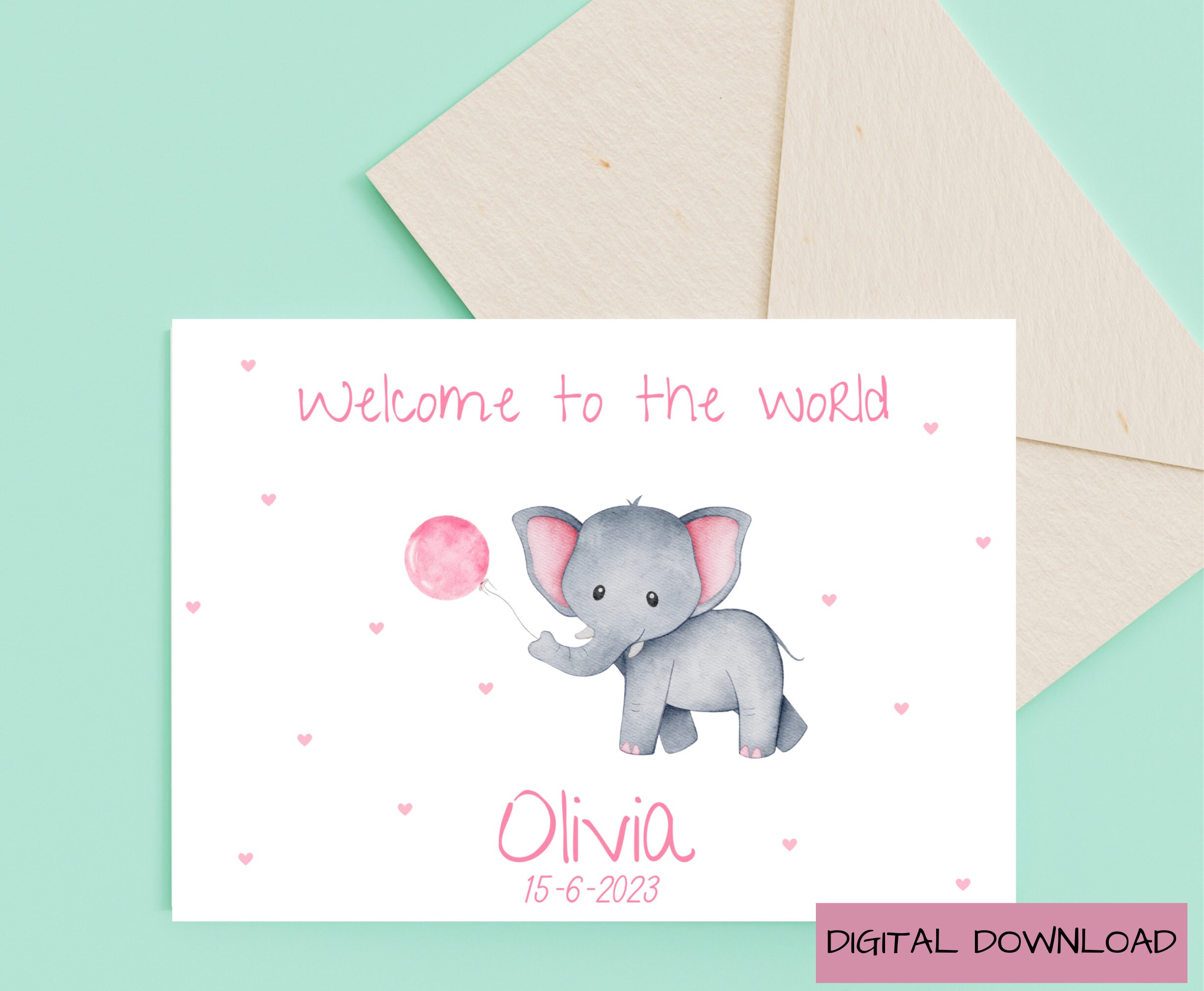 Personalized New Baby Card, New Baby Card for Girl, Pink Baby Card ...