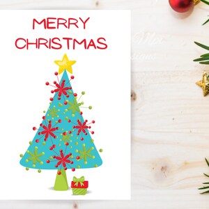 Download digital de cartão de felicitações de Natal, cartão de Natal com árvore, Natal azul, cartão de férias divertido, cartão de Natal digital, Natal para impressão