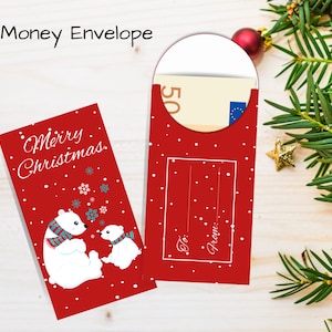 Polar Bear Christmas Money Holder: Printable Cash Gift Envelope (Digital Download)