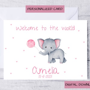 Carte de naissance personnalisée, Carte de naissance pour fille, Carte de naissance rose, Carte de naissance à imprimer, Carte de bébé fille, Bienvenue dans le monde