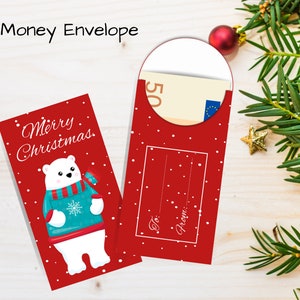 Envelope de dinheiro para o Natal, envelope de dinheiro de Natal do urso polar, porta-dinheiro de Natal para crianças, envelope vermelho de Natal, carteira de envelope