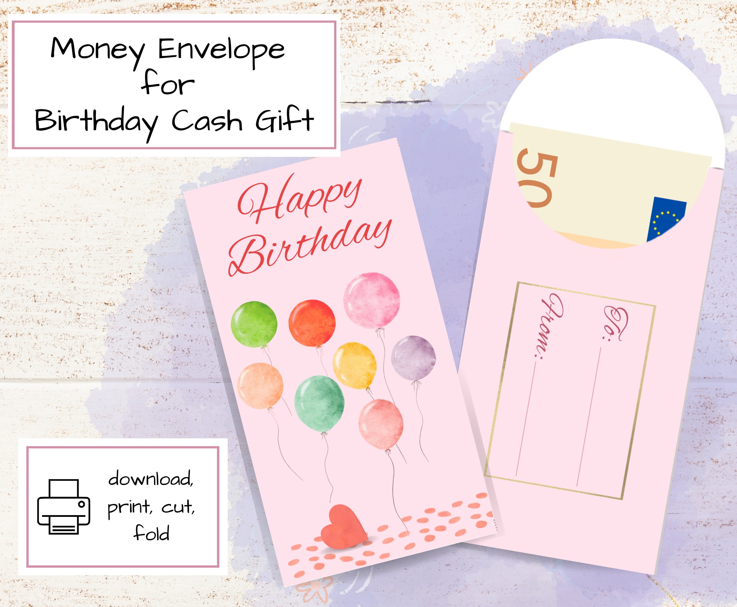 printable birthday money holder: gift card envelope (digital) - etsy