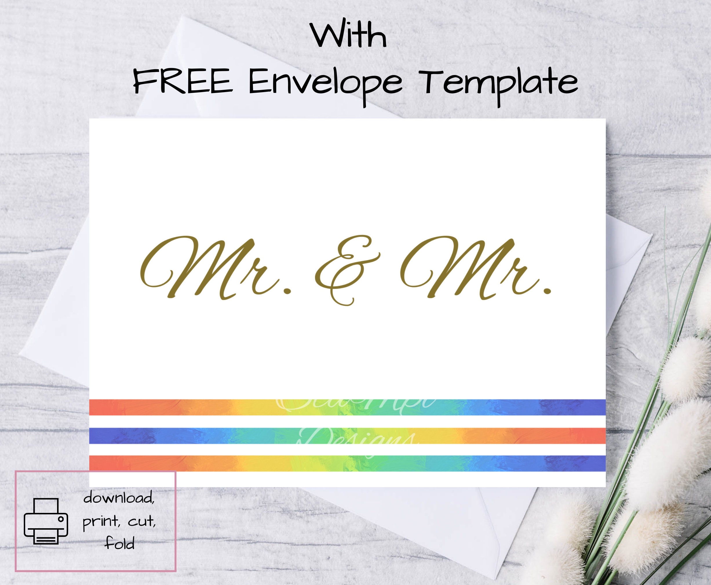 Wedding Card for Gay Wedding, Printable, Rainbow Design, Mr and Mr ...