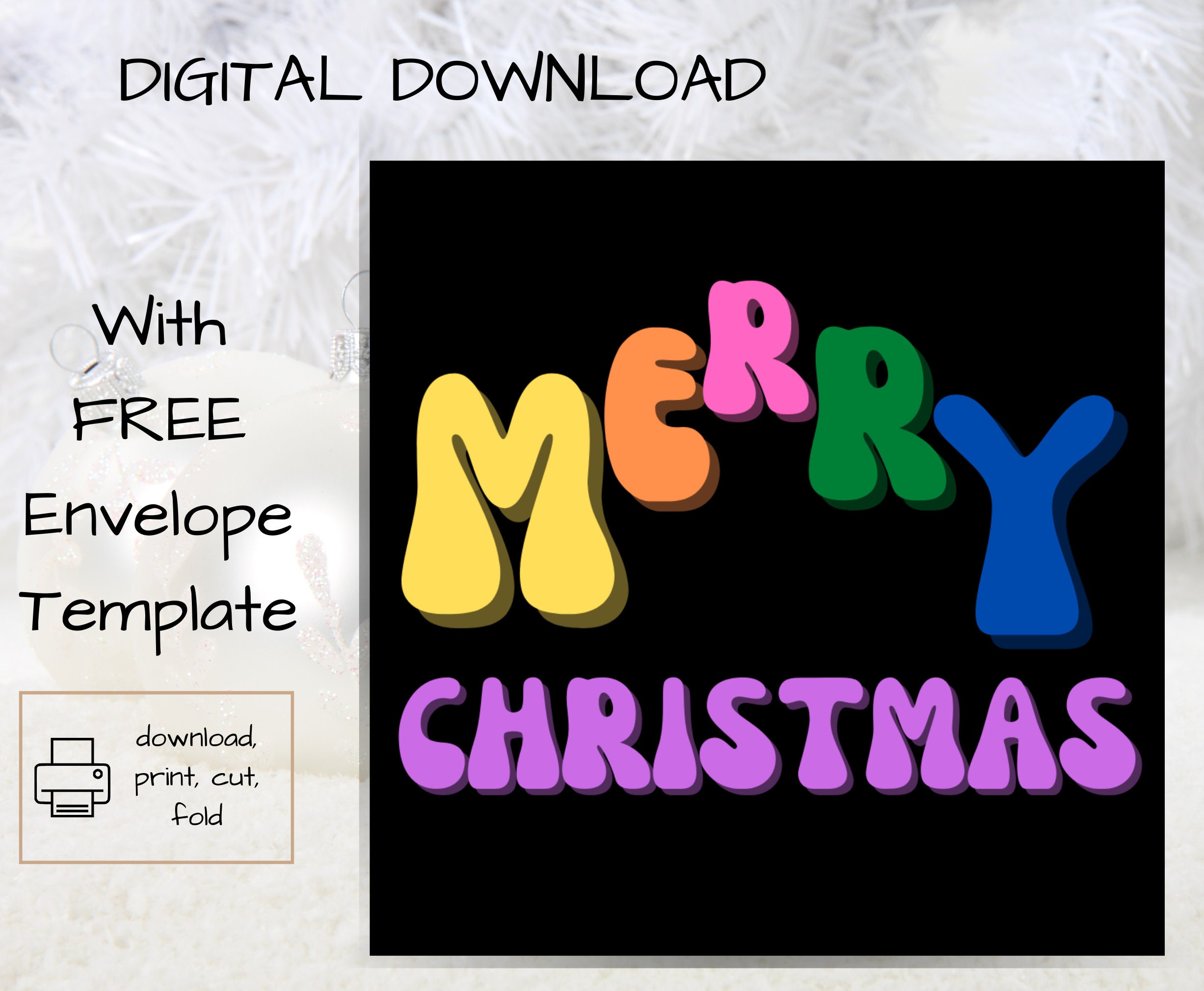 Merry Christmas Card Printable Christmas Card Digital - Etsy
