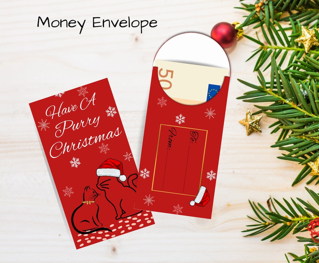 Printable, Red Christmas Money Envelope, for Cash Gift, for Cat Lovers
