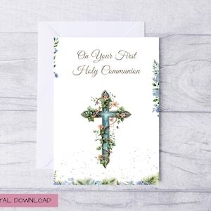 Printable Card for First Holy Communion for Boy, Boys Communion Card, 1st. Holy Communion Card Boy, Downloadable Communion Card and Envelope