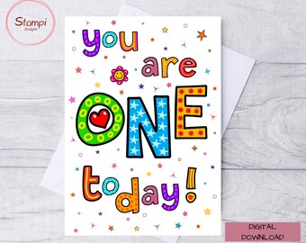 First Birthday Card: Colorful Printable Card for Boy or Girl (PDF)