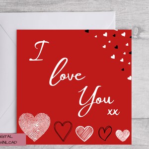 Red Valentine&#39;s Day Card: I Love You Hearts (Digital Download)