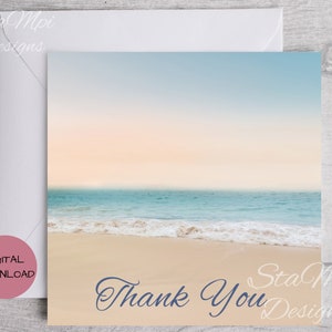 Thank You Card, Digital Card, Thank You Card Beach, Card For Men, Card For Women,Printable Thank You Card With Printable Envelope