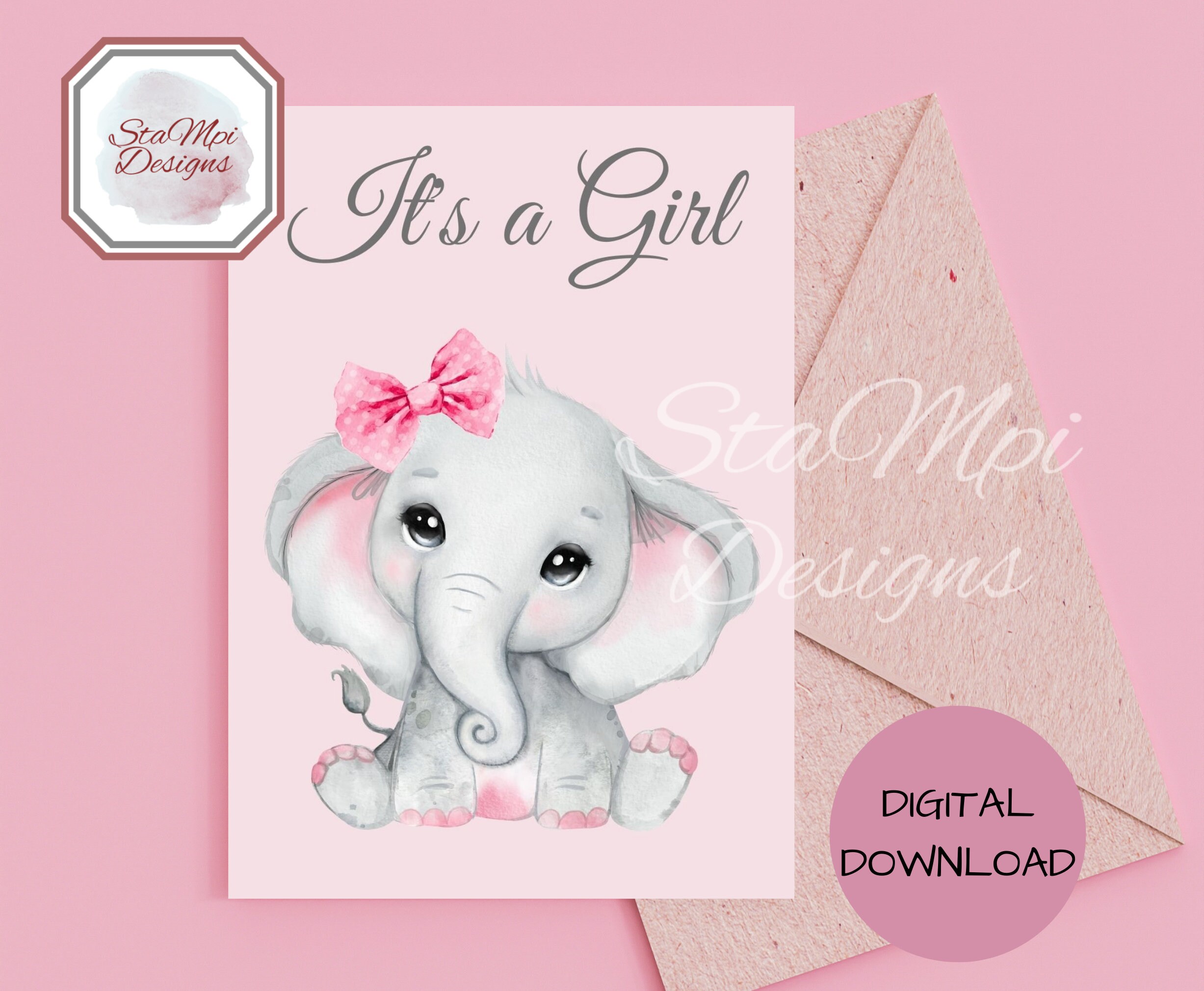 New Baby Girl Card Printable With Printable Envelope Card - Etsy