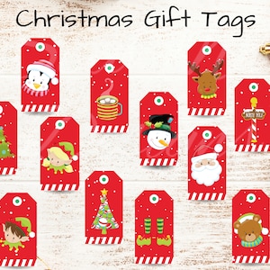 Printable Christmas Gift Tags , Red and White Christmas Present Tags, Printable Gift Tag set, Digital Holiday Gift Labels, Christmas Tags