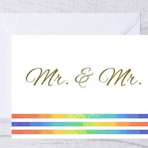 Tarjeta de boda para boda gay, imprimible, diseño de arco iris, tarjeta de boda de sr. y señor