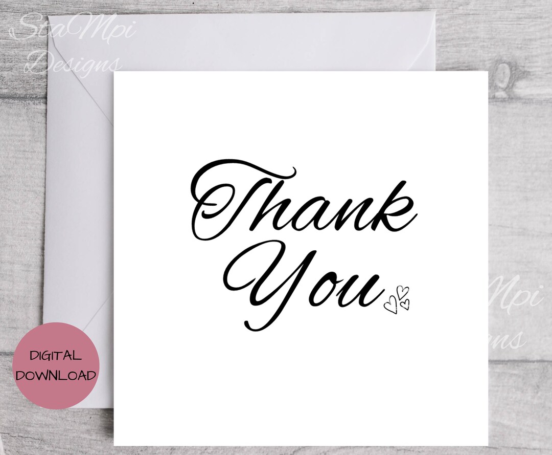 Thank You Card, Printable Card to Say Thank You With Envelope, Simple ...