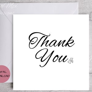 Cartão de agradecimento, Cartão imprimível para dizer obrigado com envelope, Cartão de agradecimento simples, Cartões de agradecimento preto e branco,
