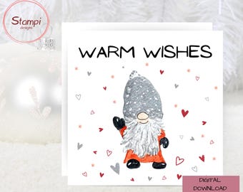 Red and Grey Christmas Gnome Greeting Card (Digital Download)