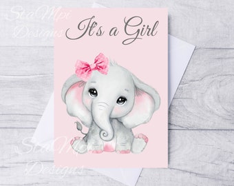 New Baby Girl Card Printable, with Printable Envelope, Card for Baby Girl, Newborn Baby Girl Card, It's A Girl Card, Pink Baby Card