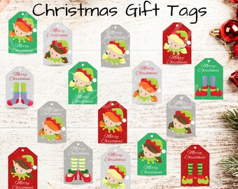 Printable Christmas Gift Tags, for Girls, Elf Christmas Gift Tags, Christmas Present Tags, Gift Tag Set, Xmas Tags, Christmas Labels Digital