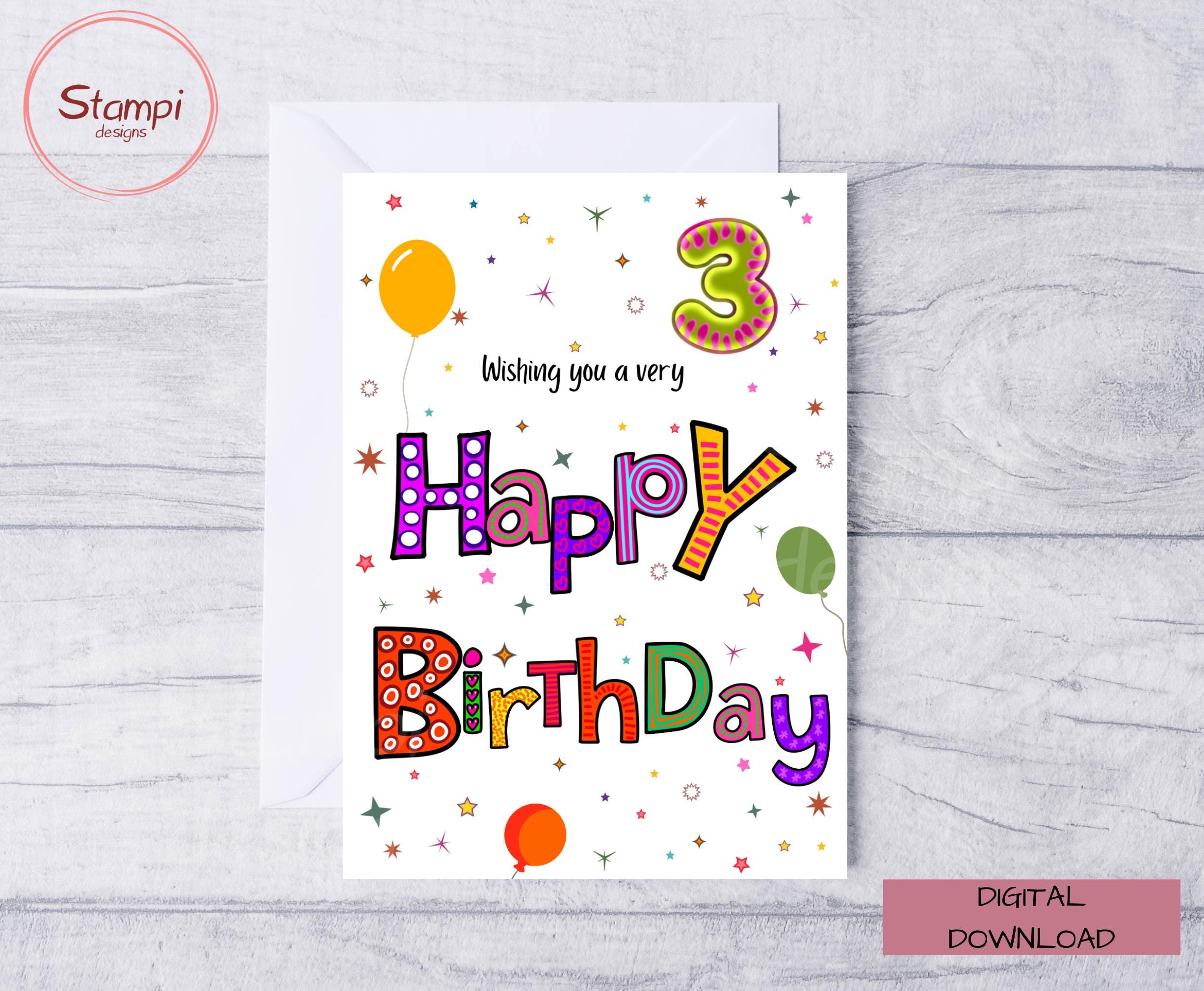 Third Birthday Card: Happy Birthday 3 Year Old (PDF) - Etsy