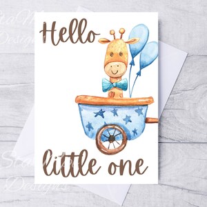 Nueva tarjeta de bebé, Descarga digital, con sobre imprimible, Hola pequeña jirafa, Tarjeta de bebé imprimible, Felicitaciones, Nueva tarjeta de bebé
