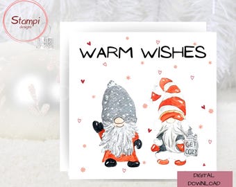 Red and Gray Christmas Gnomes Card: Printable Holiday Card (Digital Download)