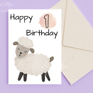 Neutral First Birthday Card with Sheep (Printable with Envelope)