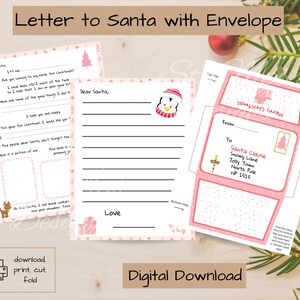 Carta imprimible a Santa, Carta de Querido Santa, Carta navideña rosa a Santa, Actividad navideña para niños, Lista de deseos navideños, PDF, Navidad
