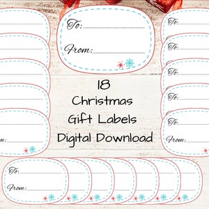 Digital Download Christmas Gift Tags for Christmas Presents, Red and Blue Christmas Gift Labels, Printable Xmas Tags, Christmas Gift Tag Set