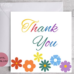 Ausdruckbare Dankeskarte mit druckbarem Umschlag, für Lehrer, für Kinder, für Freunde und Familie, Florale Karte zum Danke sagen, von Schülern