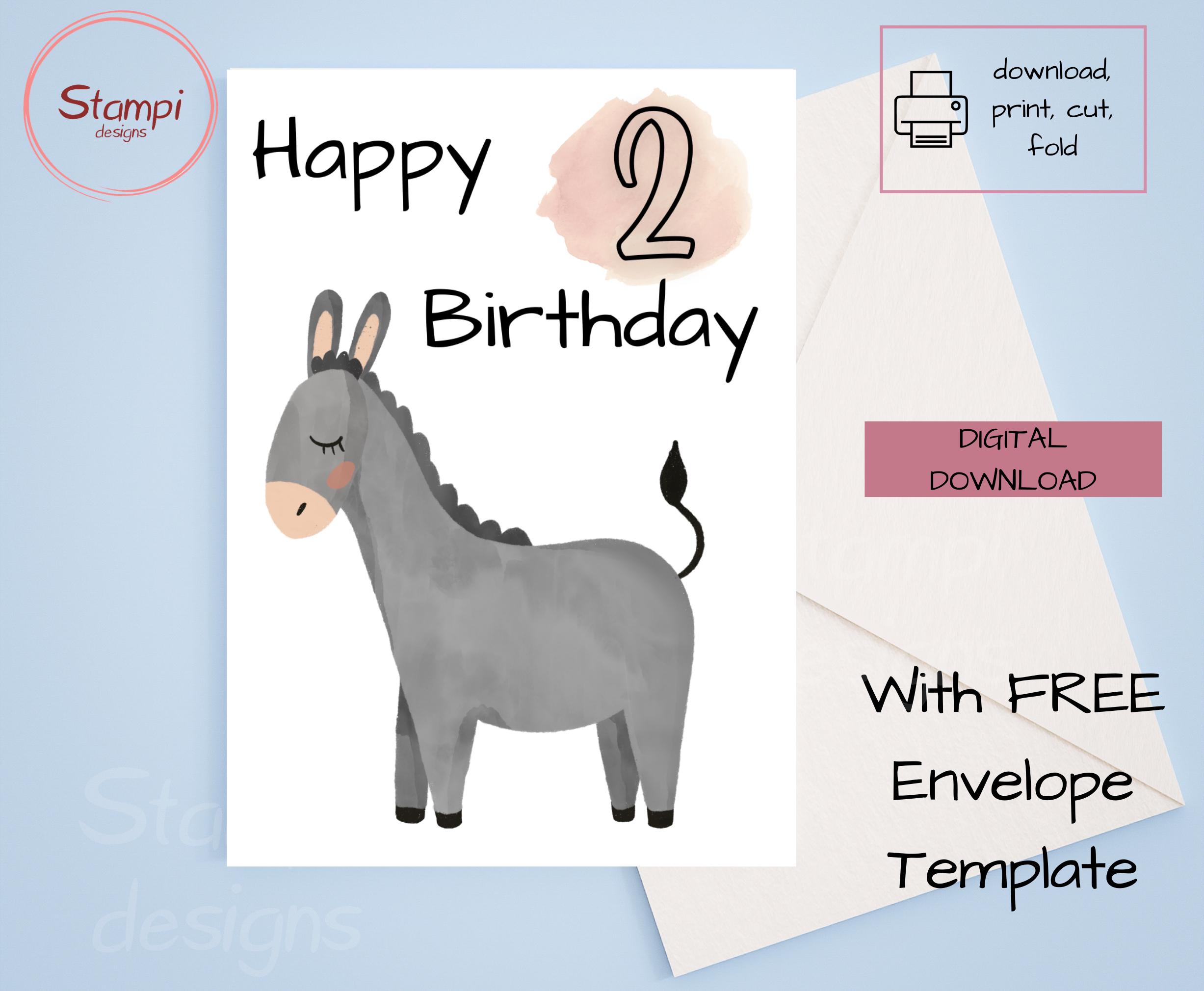 Birthday Card Second Birthday, Printable Birthday Card, for Two Year