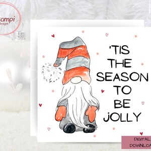 Printable Gnome Christmas Card: Red and Gray Holiday Greetings (Digital Download)