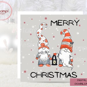 Gnome Christmas Card: Square Printable Holiday Card (Digital Download)