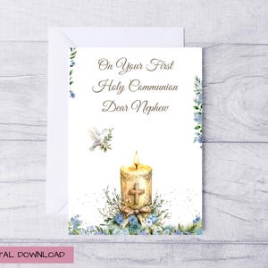 First Holy Communion Card for Nephew, 1st. Holy Communion Card, Printable Holy Communion Card for Nephew, with Envelope, Downloadable Card