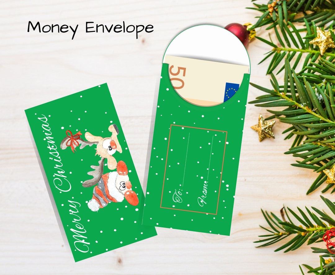 Printable Cash Gift Christmas Envelope With Santa and Reindeer