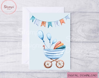 New Baby Boy Card: Printable with Envelope