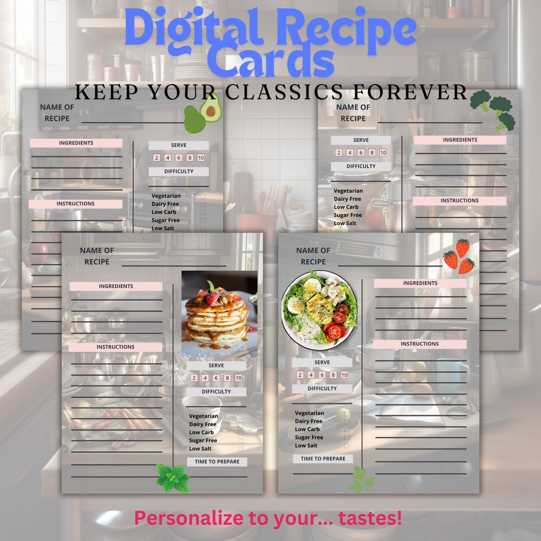 Personalized Recipe Cards Digital Download Family Recipes Chef Personal