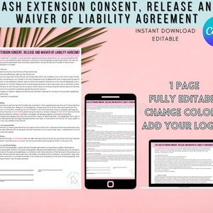 Editable Lash Extension Liability Waiver, Release of Liability Form, Client in take form, Lash Extension Client Consent Form,