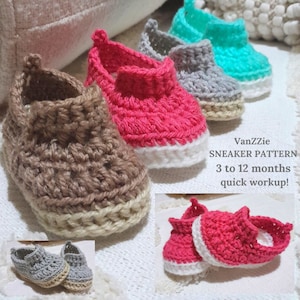 Crochet Baby Pattern, vanZZie Sneaker Look, Sizes 0 to 12 months Crochet Pattern, baby gift, baby bootie pattern, baby sneakers, crib shoes