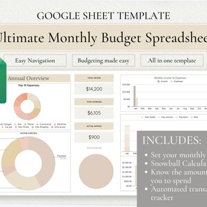 Ultimate Budget Google Spreadsheet Excel Template, Financial Planner Dashboard, Budget and Spending Tracker, Snowball Debt Tracker