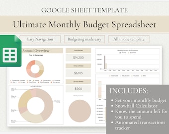 Ultimate Budget Google Spreadsheet Excel Template, Financial Planner Dashboard, Budget and Spending Tracker, Snowball Debt Tracker