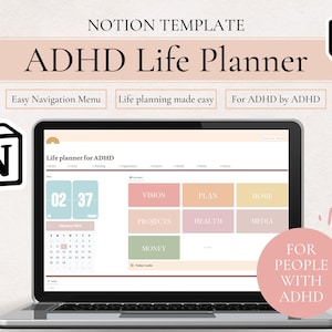 Pastel Adhd Notion Template, Digital Notion ADHD Personal Life Planner, ADHD Journal, ADHD 2023 Planner, Adhd notion planner, cute notion