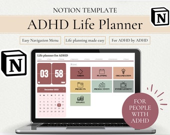 Adhd Notion Template, Digital Notion ADHD Personal Life Planner, ADHD Journal, ADHD 2023 Planner, Adhd notion planner, adhd digital planner