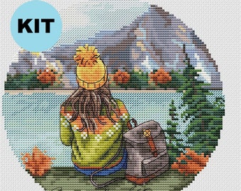 Kit punto croce paesaggio fluviale: ricamo da viaggio, design Nadezhda Mashtakova