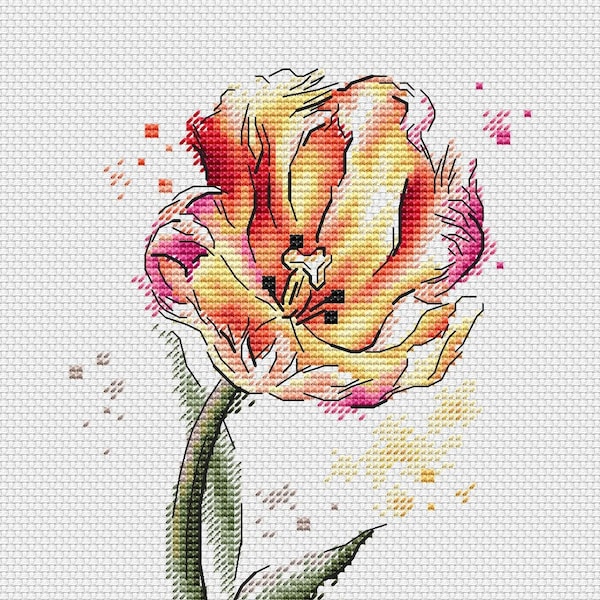 Tulip Cross Stitch Pattern Flower Pattern Floral PDF Pattern Elegant Flower Pattern Watercolor DMC Chart Printable PDF Instant Download