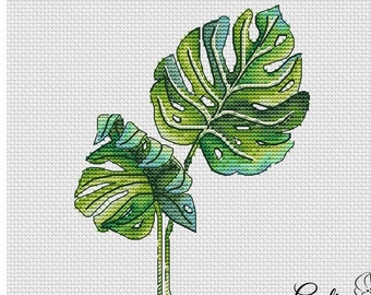 Monstera Cross Stitch Pattern Leaf Pattern Plant Embroidery Nature Pattern Swiss Cheese Pattern DMC Chart Printable PDF Instant Download
